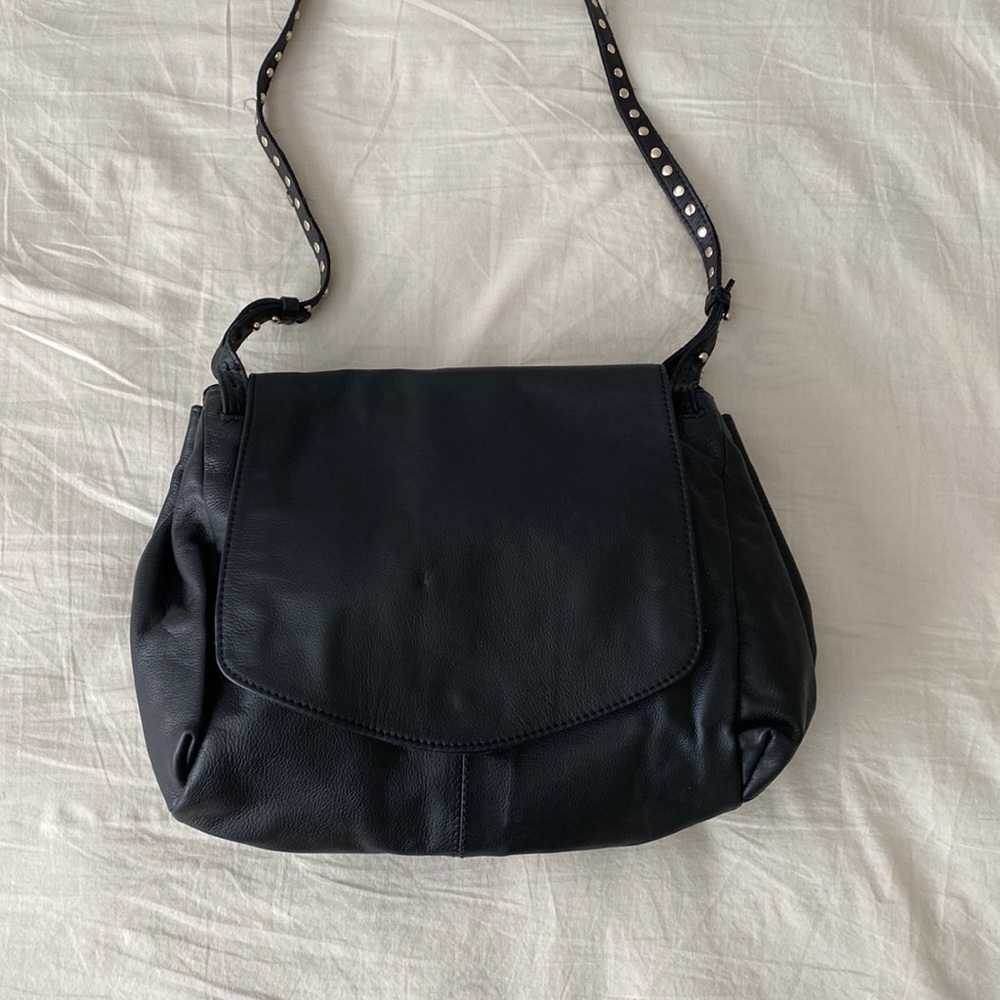 Zara leather studs shoulder bag in black grunge